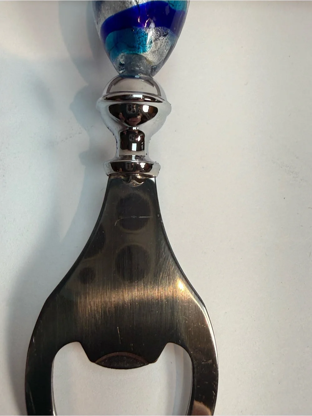 Murano Art Deco Collection Hand Held Bottle Opener Blue Silver With Box